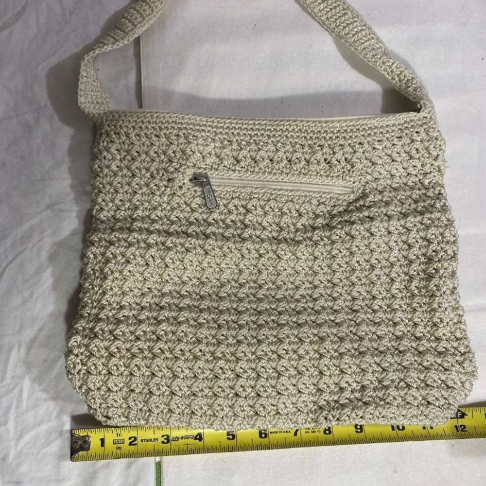 The Sak Crochet Crossbody Shoulder Bag Cream Beige Woven Boho Zippered - Picture 2 of 9
